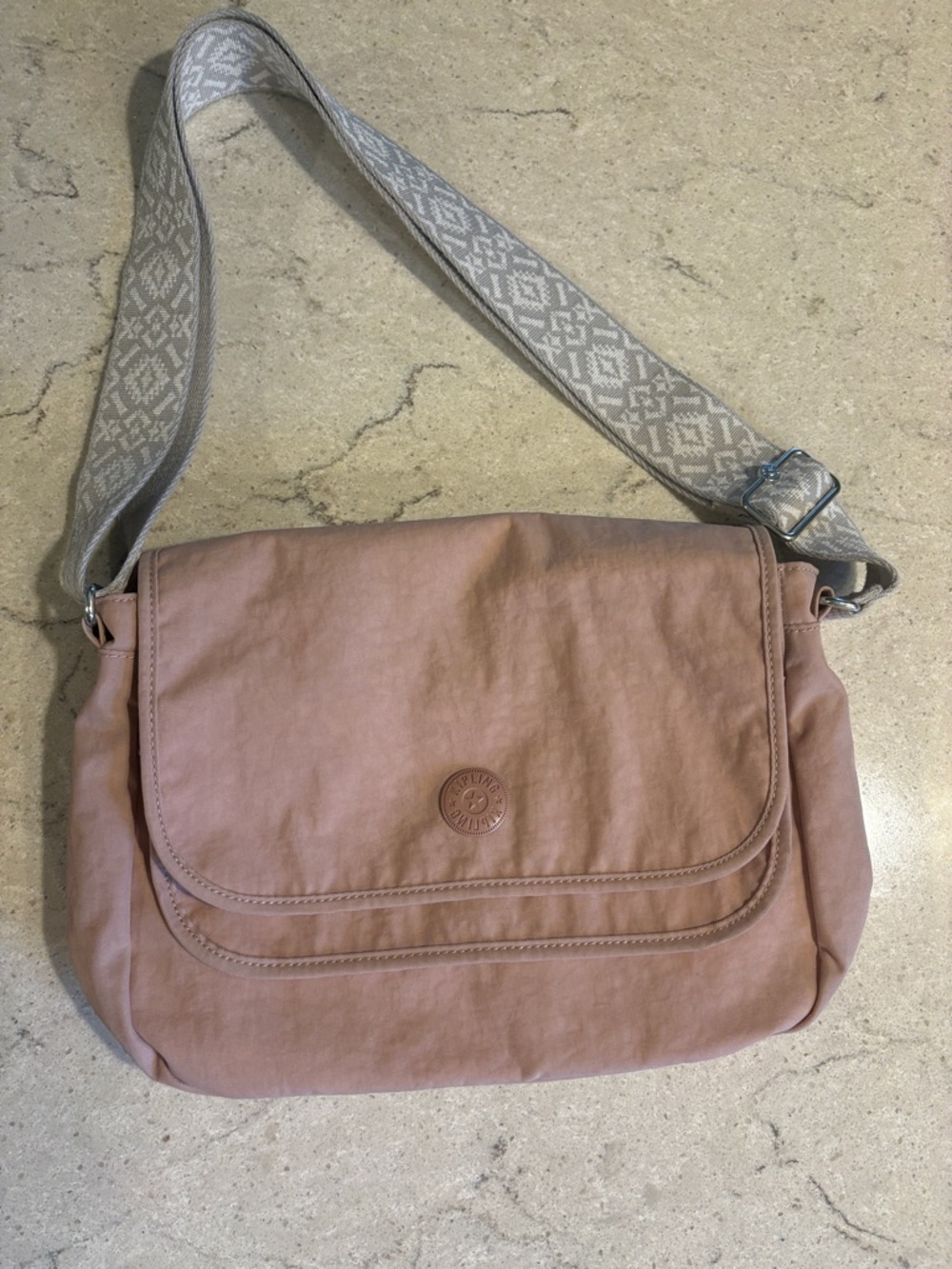 Kipling Dusty Rose Crossbody with Patterned Adjustable Strap